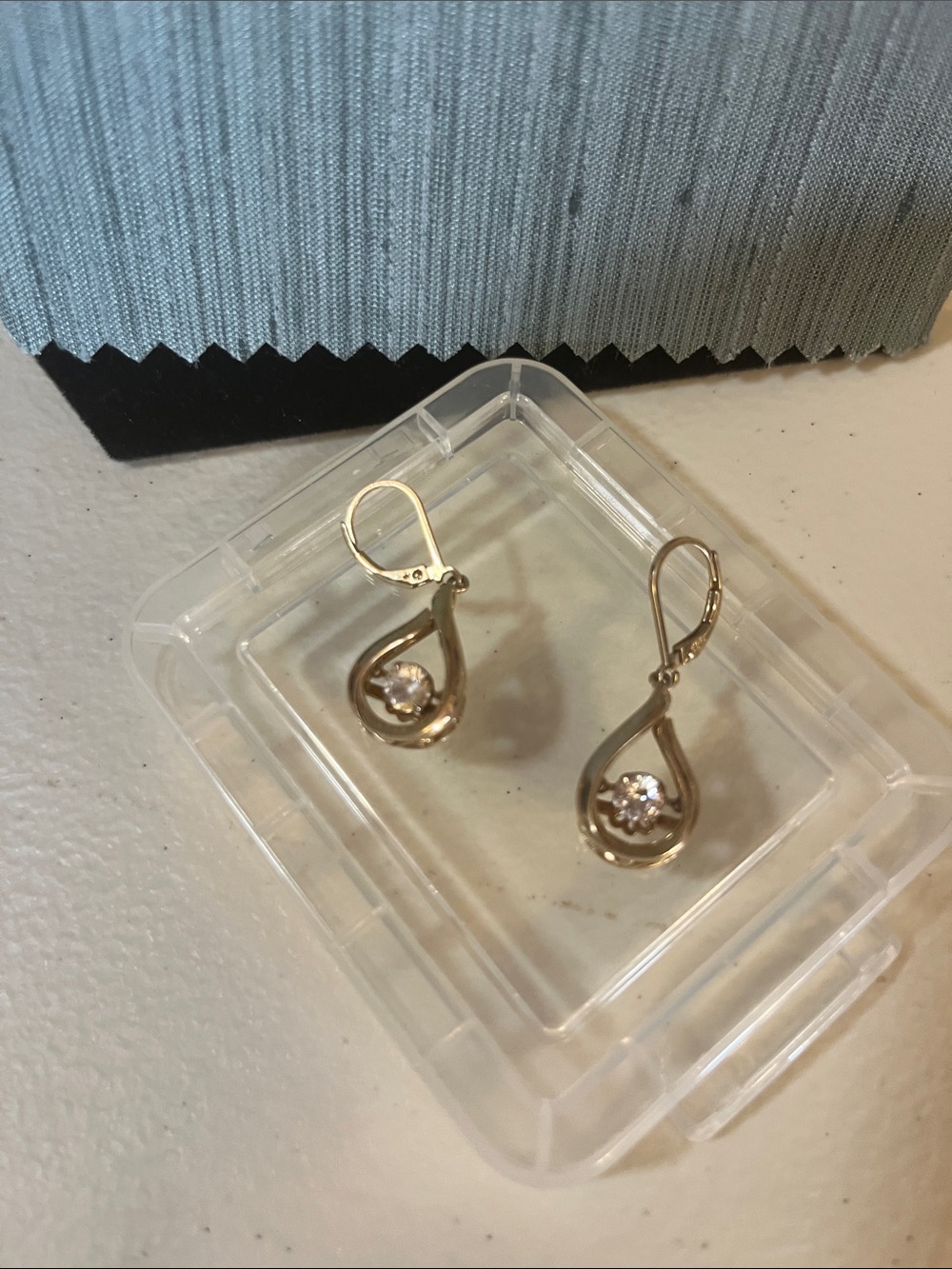 Tear drop shaped dancing glass earrings CZ, lever backs are marked 925